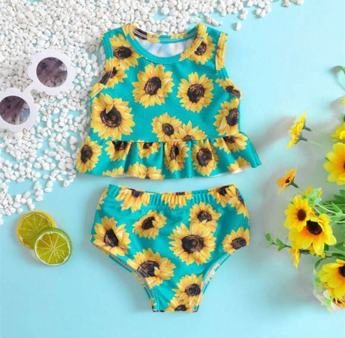 Sunflower Kids Swimsuit Two Piece Set Green – Little Rosie Boutique