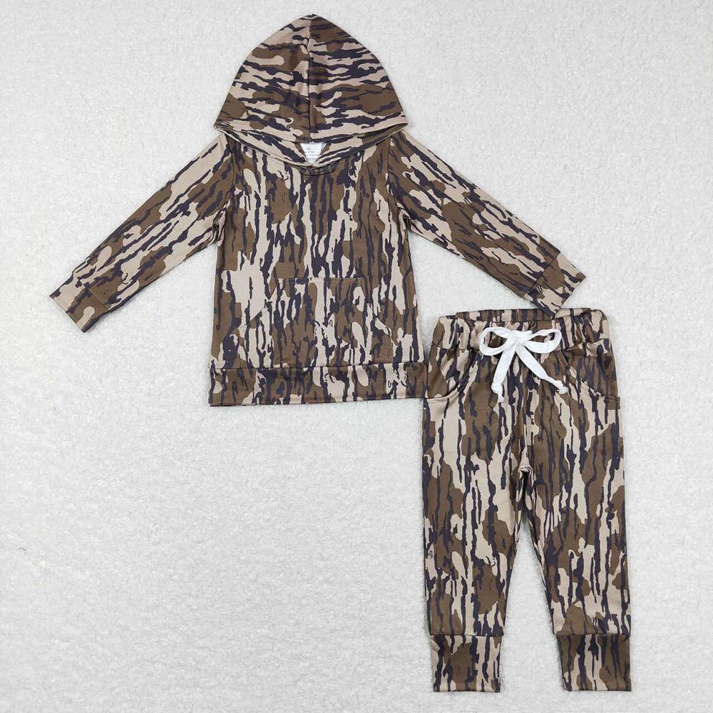 Baby Girls Boys Brown Camo Long Sleeve Hooded Shirts Hunting