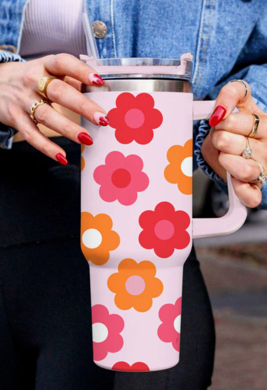 Pink Floral Stainless Steel Vacuum Cup