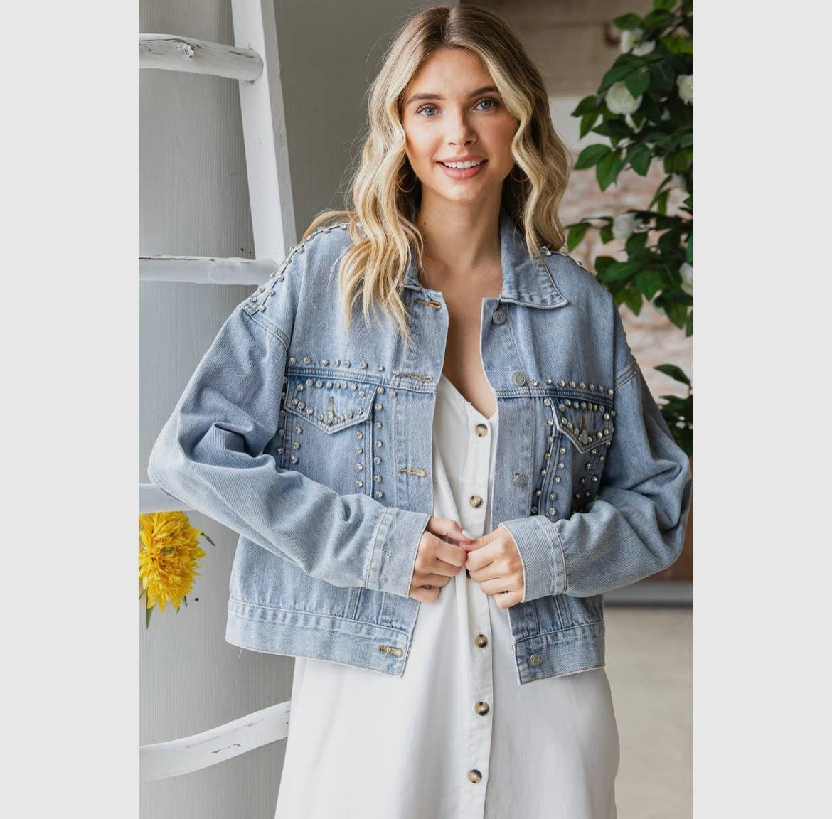 Chunky Rhinestone Denim Jacket