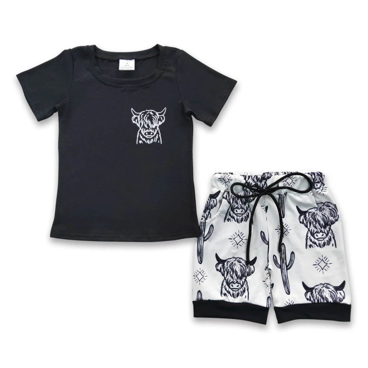 Black Highland Cow Vinyl Shirt & Short Set