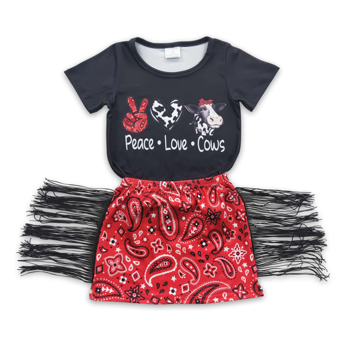 Peace Love Cows Shirt & Tassel Skirt Set