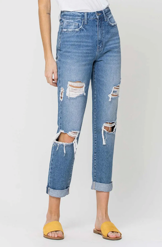 Distressed Rigid Mom Jean