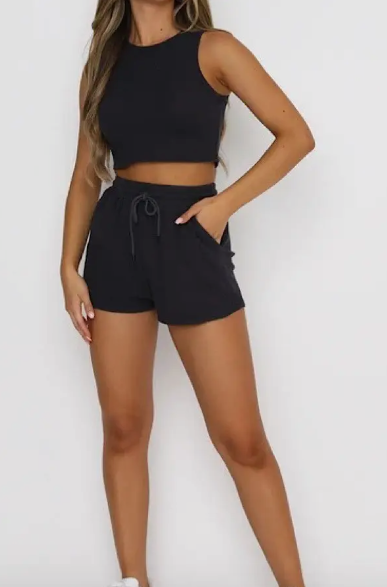 Black Cotton Crop & Short Set