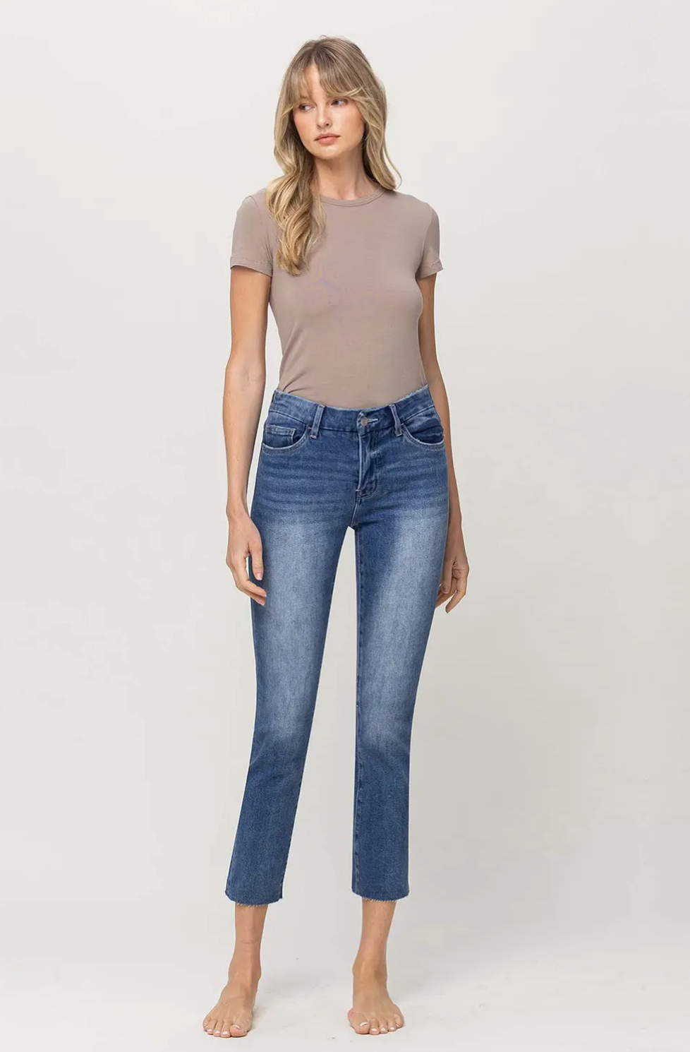 Mid Rise Crop Stretch Slim Straight