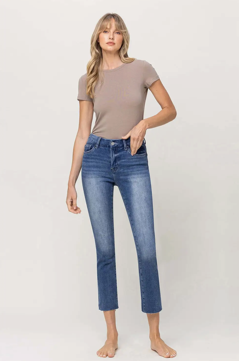 Mid Rise Crop Stretch Slim Straight