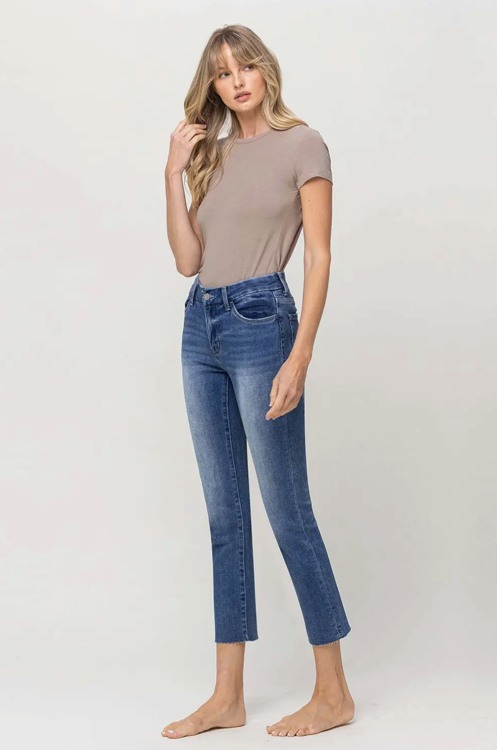 Mid Rise Crop Stretch Slim Straight