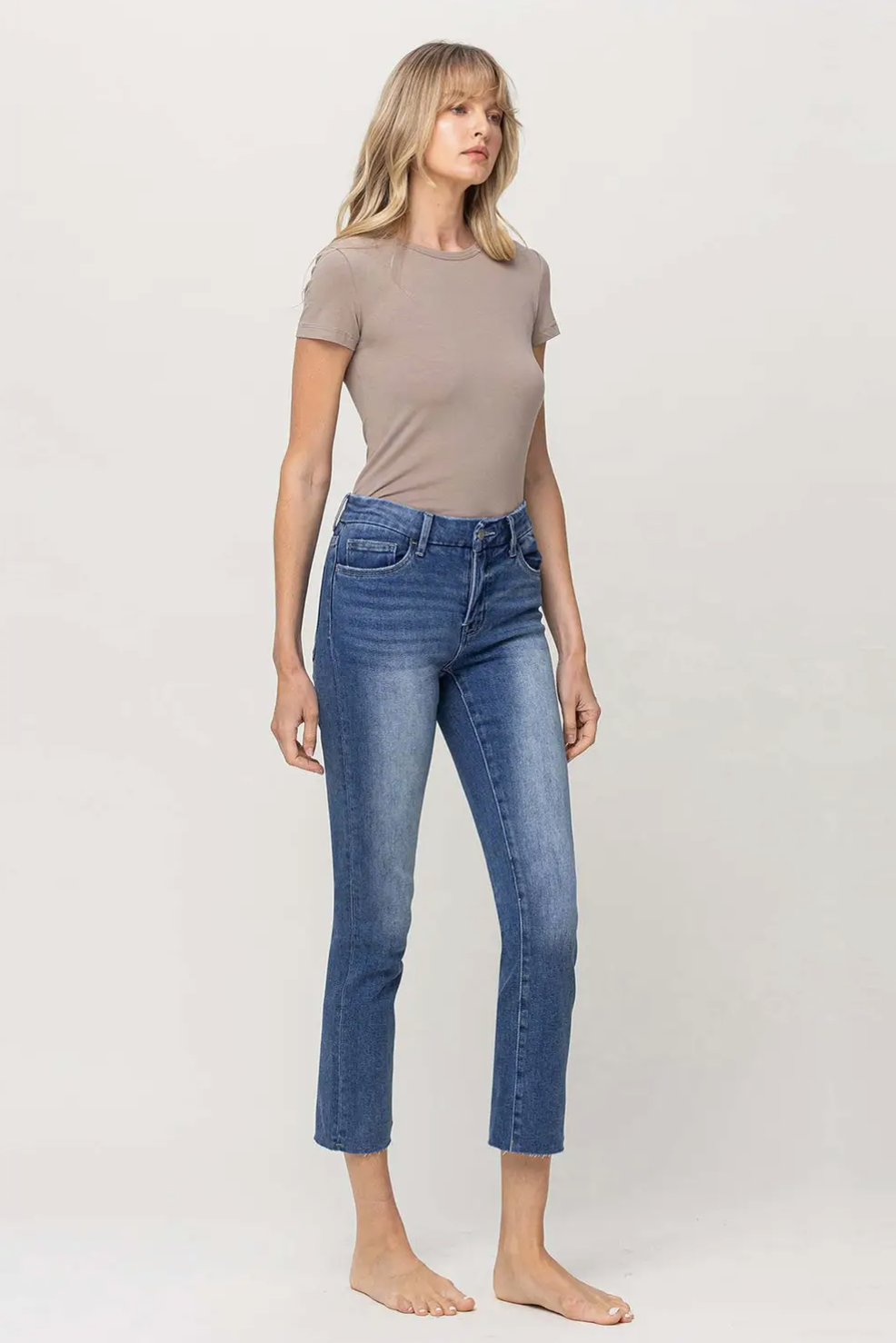 Mid Rise Crop Stretch Slim Straight