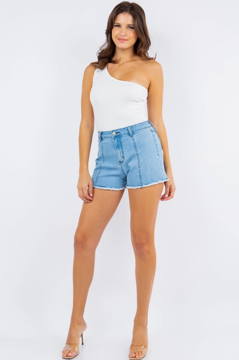 Western Faux Suede Horseshoe Detail Denim Shorts - Light