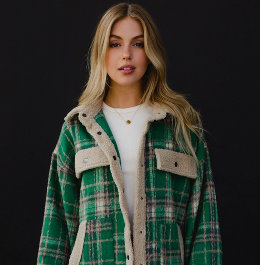 Green, Tan & Gray Plaid Jacket