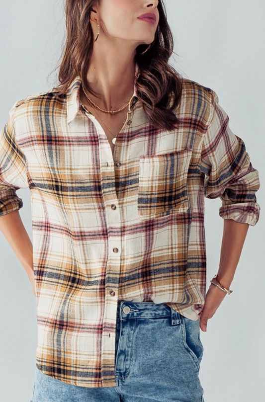 Saffron Plaid Flannel Button Down Shirt