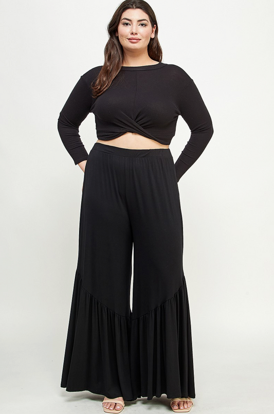 Plus Size High Waisted Ruffle Pant