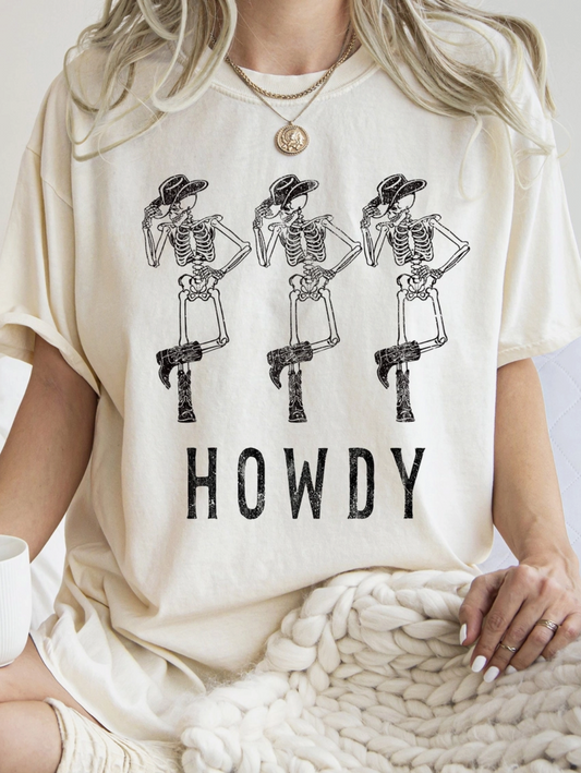 Howdy Skeletons Western Halloween T-Shirt Black Print