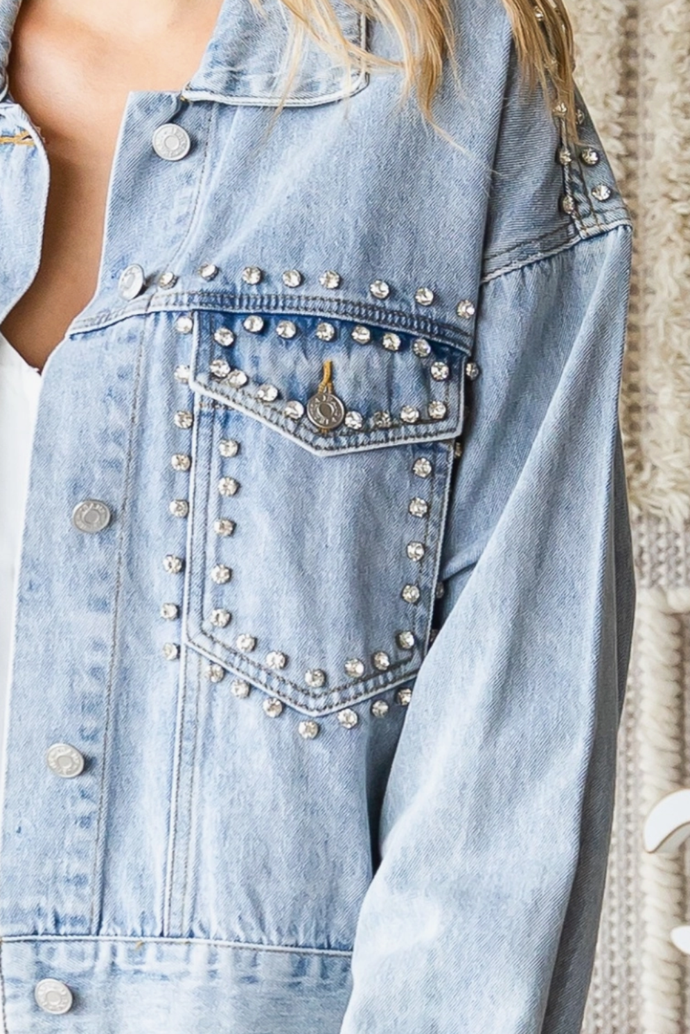 Chunky Rhinestone Denim Jacket