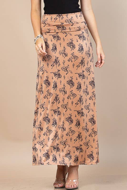 Western Bucking Horse Maxi Skirt