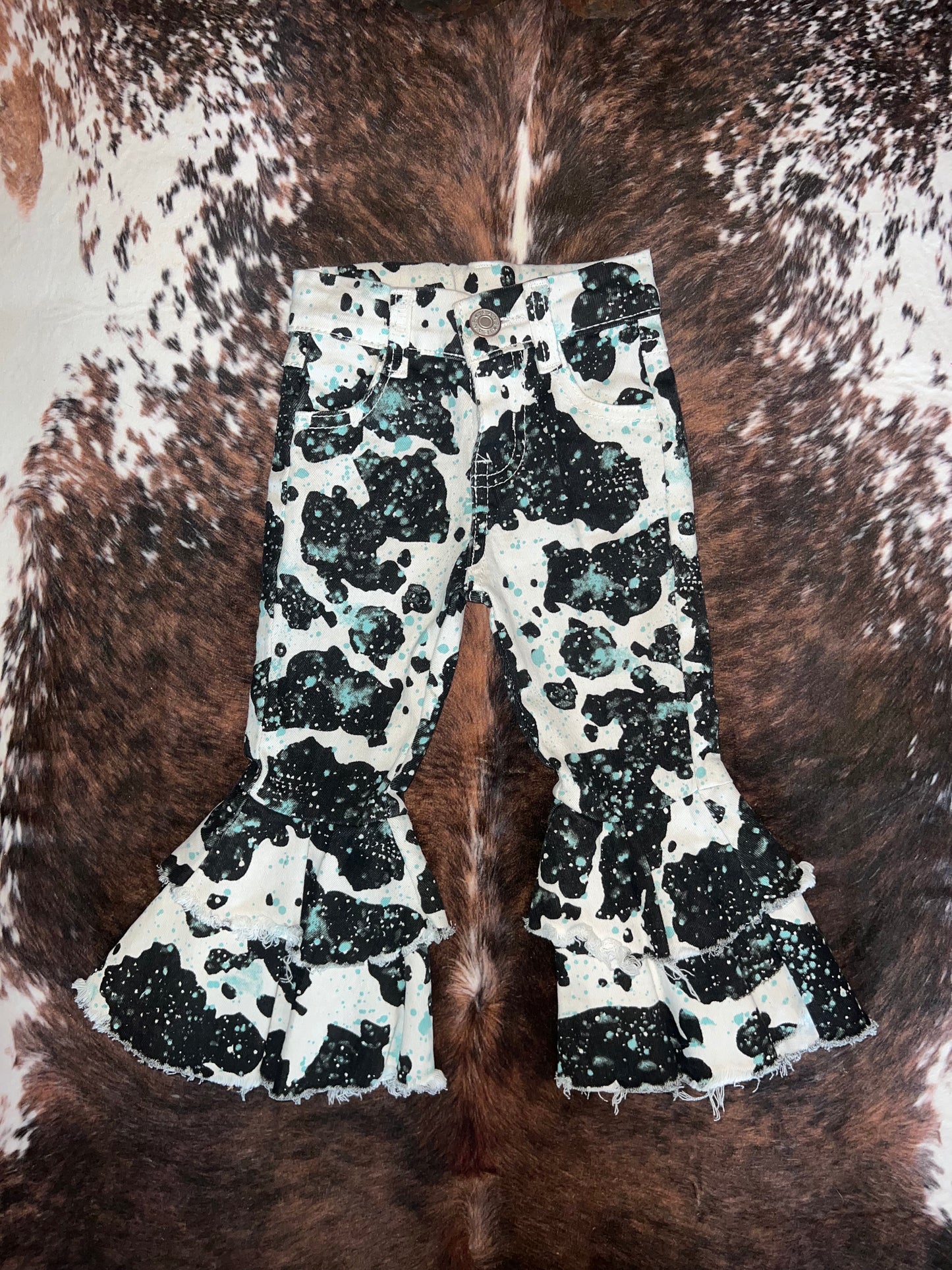 Cow Printed Bellbottom Jeans