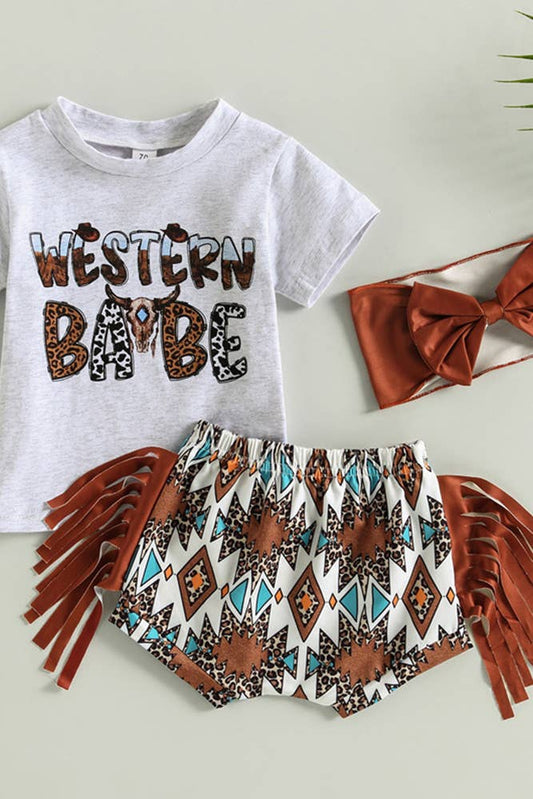 Western Babe Top and Leopard Bottom Baby 3pcs Set