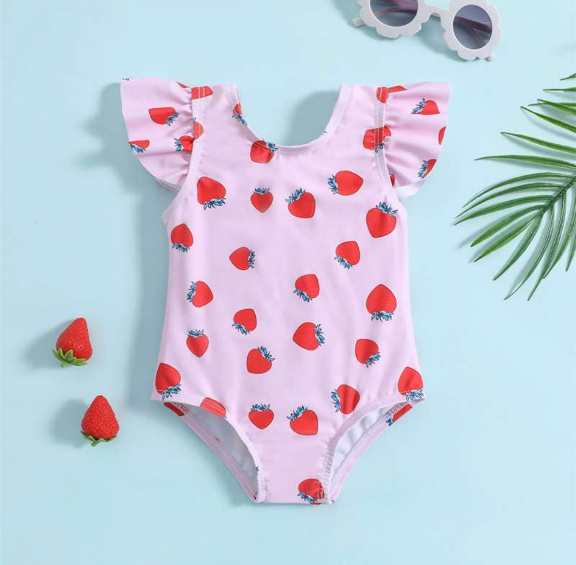 Backless Pink Strawberry One-Piece Swimsuit