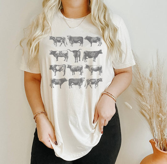 Vintage Cow Bull Graphic Farm Tee