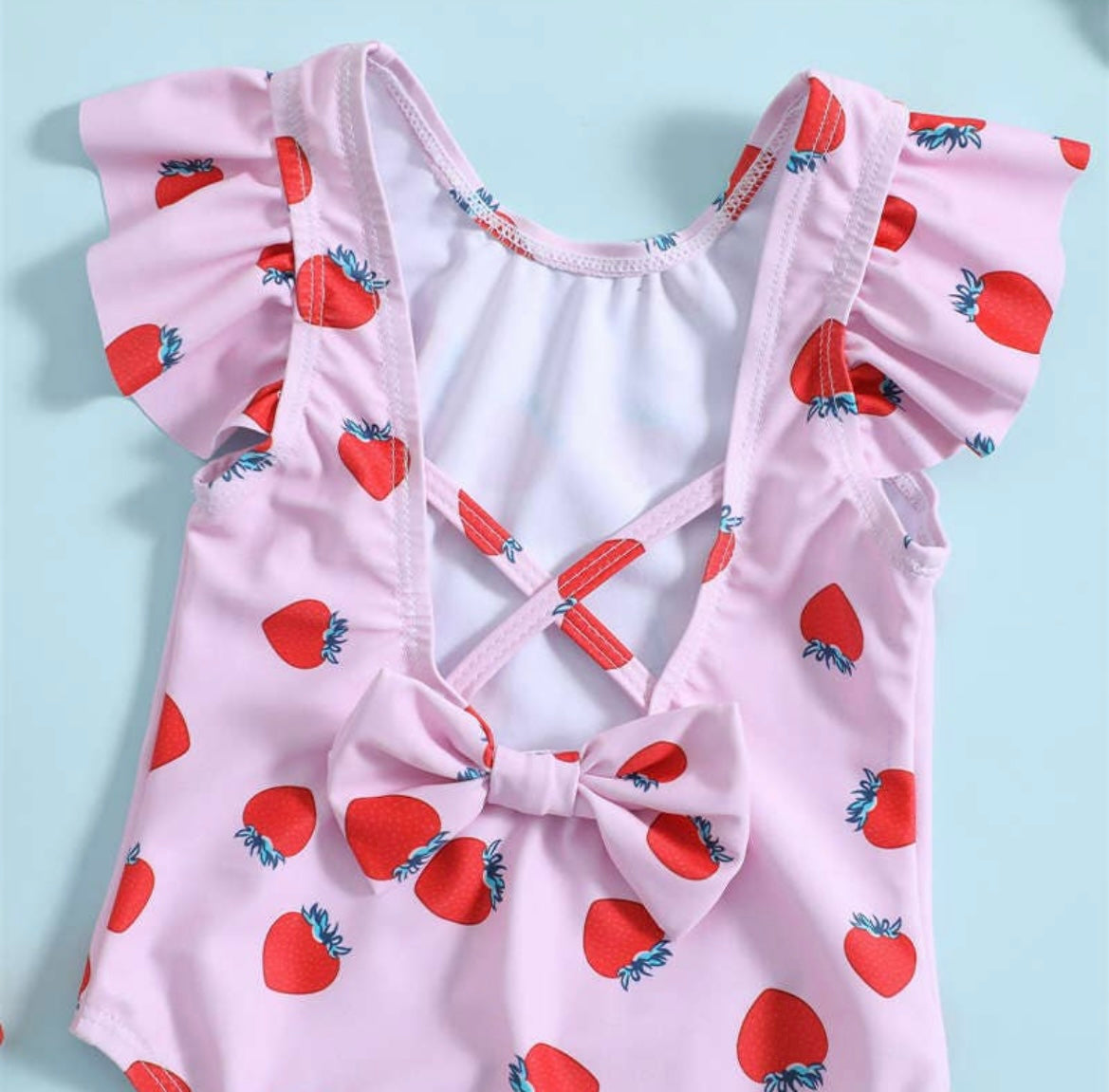 Backless Pink Strawberry One-Piece Swimsuit