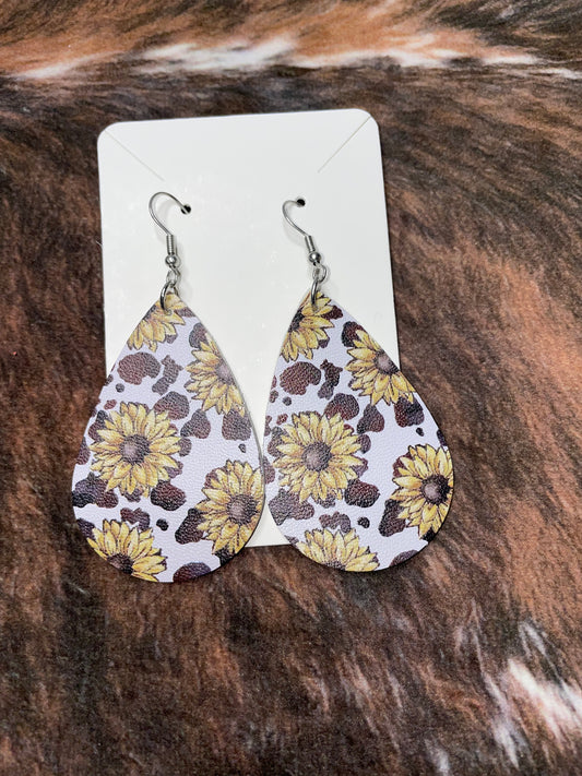 Cowprint Sunflower Earrings