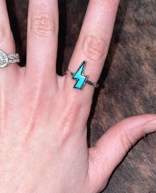 Teal Lightening Bolt Ring